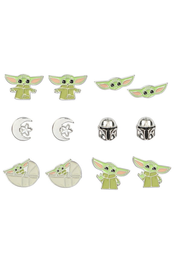 Star Wars The Mandalorian Grogu Baby Yoda 6 Pack Costume Jewelry Stud Earrings Set