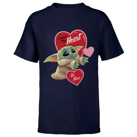 Star Wars The Mandalorian Grogu Be Mine Valentine - Short Sleeve T-Shirt for Kids – Customized-Navy