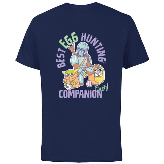 Star Wars The Mandalorian & Grogu Best Egg Hunting Companion - Short Sleeve Cotton T-Shirt for Adults - Customized-Navy