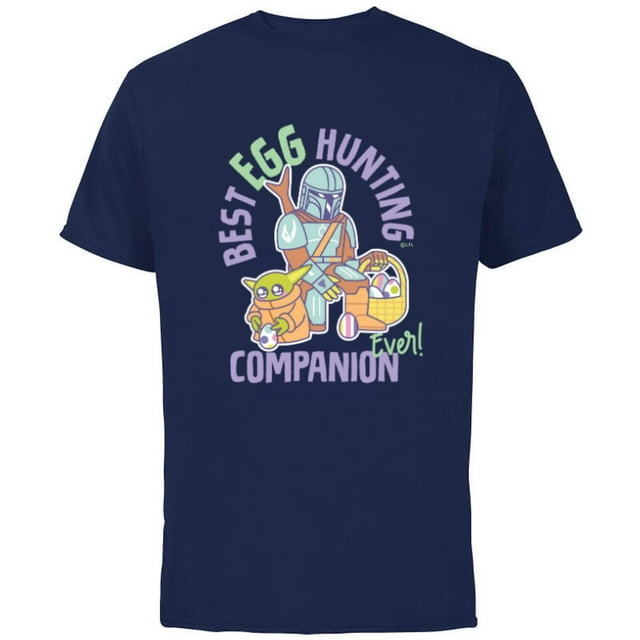 Star Wars The Mandalorian & Grogu Best Egg Hunting Companion - Short Sleeve Cotton T-Shirt for Adults - Customized-Navy