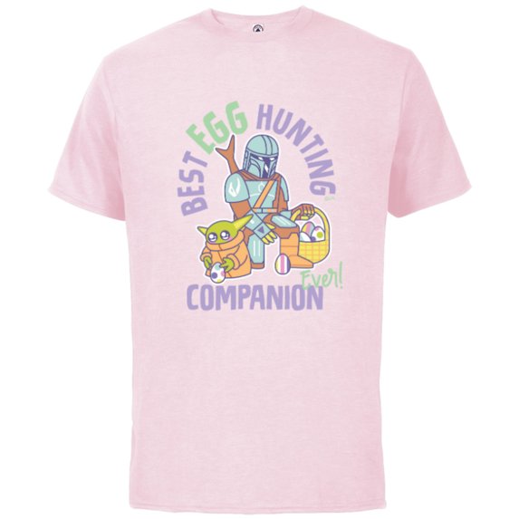 Star Wars The Mandalorian & Grogu Best Egg Hunting Companion - Short Sleeve Cotton T-Shirt for Adults - Customized-Soft Pink