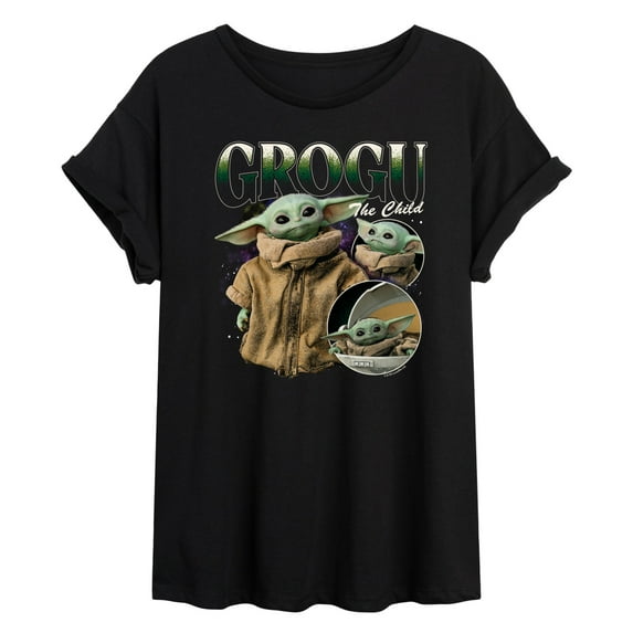 Star Wars - The Mandalorian Grogu Bootleg - Womens Oversized Graphic T-Shirt