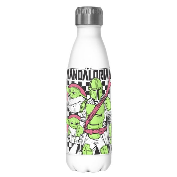 Star Wars: The Mandalorian Grogu Checkers  Stainless Steel Water Bottle White 17 oz.