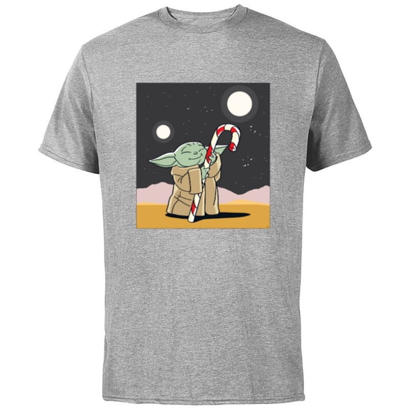 Star Wars The Mandalorian Grogu Christmas Holiday Candy Cane - Short Sleeve Cotton T-Shirt for Adults - Customized-Athletic Heather