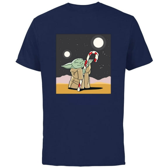Star Wars The Mandalorian Grogu Christmas Holiday Candy Cane - Short Sleeve Cotton T-Shirt for Adults - Customized-Navy