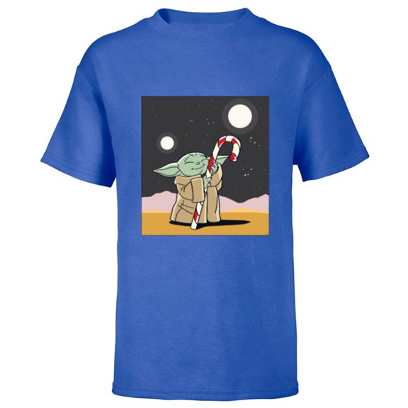 Star Wars The Mandalorian Grogu Christmas Holiday Candy Cane - Short Sleeve T-Shirt for Kids - Customized-Royal