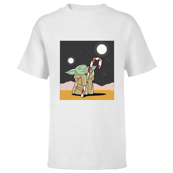 Star Wars The Mandalorian Grogu Christmas Holiday Candy Cane - Short Sleeve T-Shirt for Kids - Customized-White