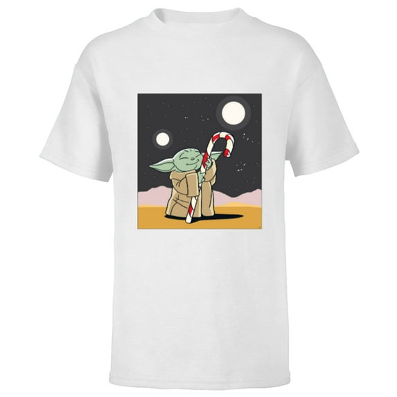 Star Wars The Mandalorian Grogu Christmas Holiday Candy Cane - Short Sleeve T-Shirt for Kids - Customized-White