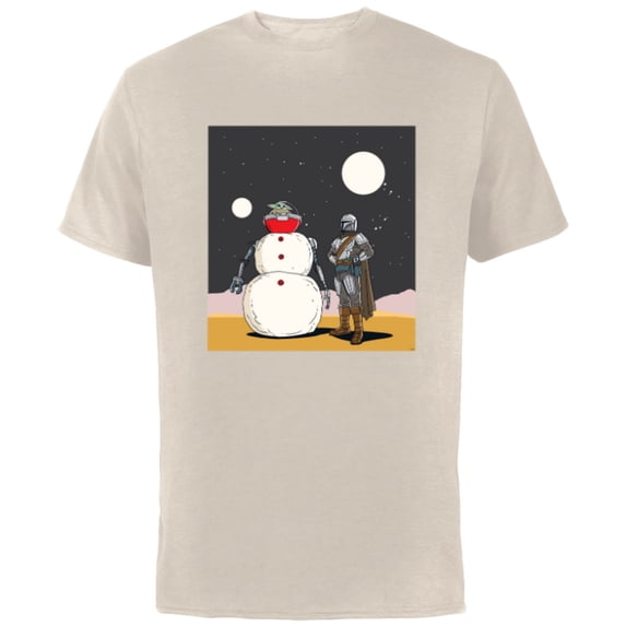 Star Wars The Mandalorian & Grogu Christmas Holiday Snowman - Short Sleeve Cotton T-Shirt for Adults - Customized-Natural