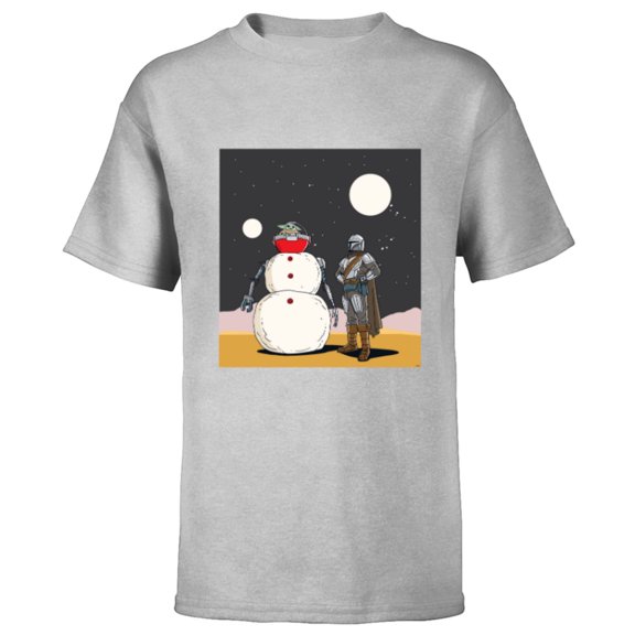 Star Wars The Mandalorian & Grogu Christmas Holiday Snowman - Short Sleeve T-Shirt for Kids - Customized-Athletic Heather
