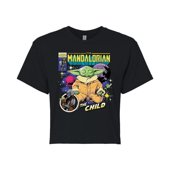 Star Wars - The Mandalorian Grogu Comic Cover - Juniors Cropped Short Sleeve Graphic T-Shirt