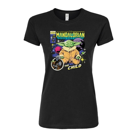 Star Wars - The Mandalorian Grogu Comic Cover  - Juniors Fitted Short Sleeve Graphic T-Shirt