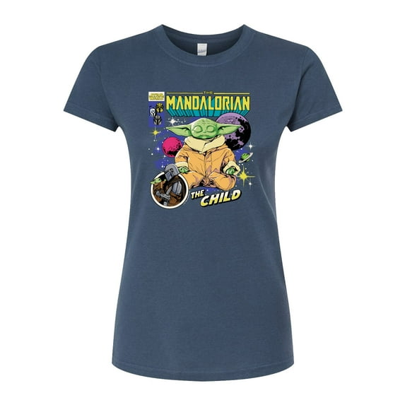 Star Wars - The Mandalorian Grogu Comic Cover - Juniors Fitted Short Sleeve Graphic T-Shirt