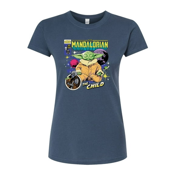 Star Wars - The Mandalorian Grogu Comic Cover - Juniors Fitted Short Sleeve Graphic T-Shirt