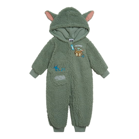 Star Wars The Mandalorian Grogu Cozy Sherpa Zip Up Cosplay Coverall Newborn to Infant