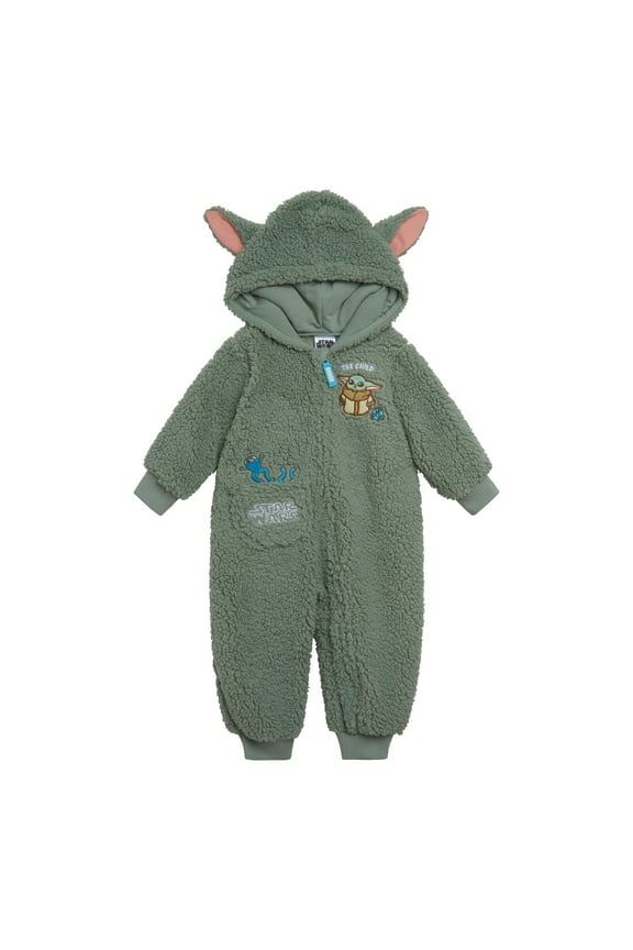 The Mandalorian Grogu Cozy Sherpa Zip Up Cosplay Coverall Newborn to Infant