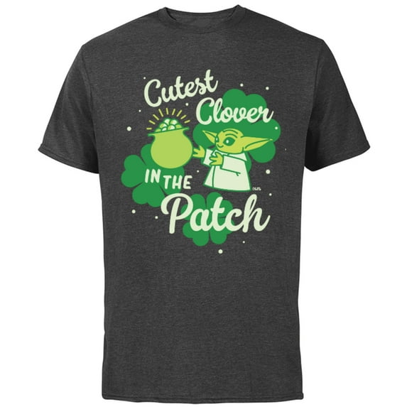 Star Wars The Mandalorian Grogu Cutest Clover in the Patch - Short Sleeve Cotton T-Shirt for Adults - Customized-Charcoal