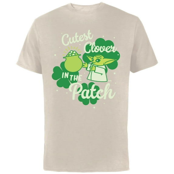 Star Wars The Mandalorian Grogu Cutest Clover in the Patch - Short Sleeve Cotton T-Shirt for Adults - Customized-Natural