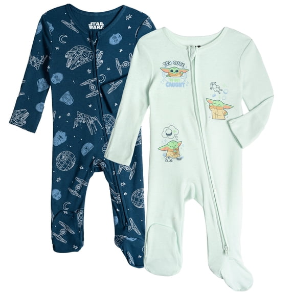 Star Wars The Mandalorian Grogu Darth Vader R2-D2 Chewbacca 2 Pack Ribbed Sleep N' Plays 2-Way Zip Newborn to Infant