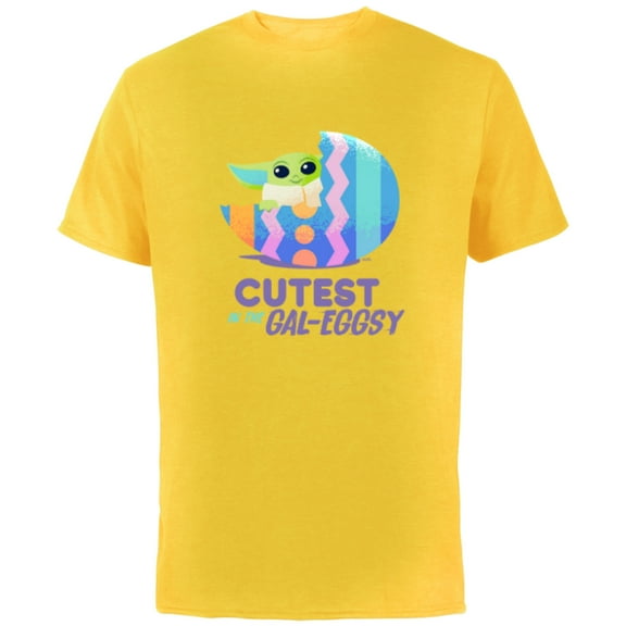 Star Wars The Mandalorian Grogu Easter Cutest in Gal-Eggsy - Short Sleeve Cotton T-Shirt for Adults - Customized-Yellow