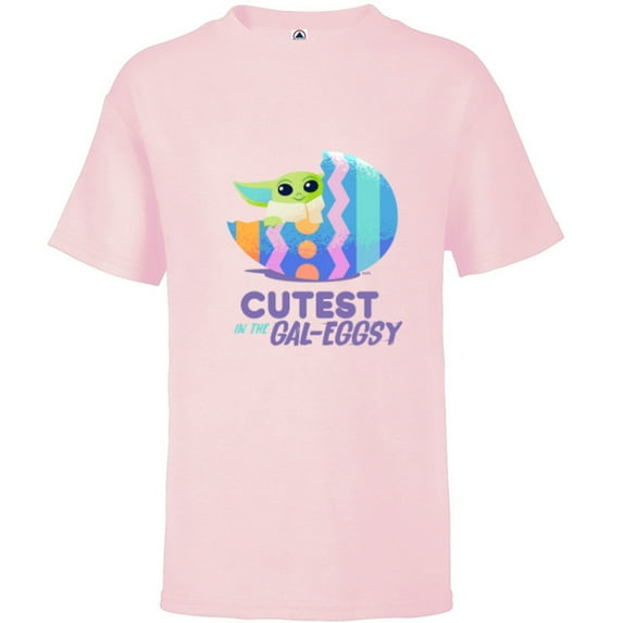 Star Wars The Mandalorian Grogu Easter Cutest in Gal-Eggsy - Short Sleeve T-Shirt for Kids - Customized-Soft Pink