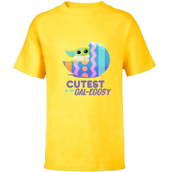 Star Wars The Mandalorian Grogu Easter Cutest in Gal-Eggsy - Short Sleeve T-Shirt for Kids - Customized-Yellow