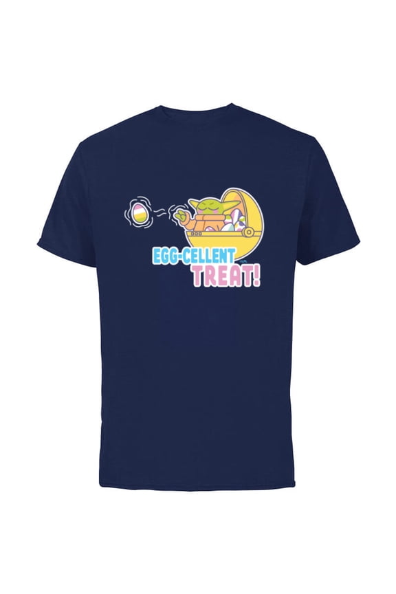 The Mandalorian Grogu Easter Egg-Cellent Treat! - Short Sleeve Cotton T-Shirt for Adults - Customized-Navy
