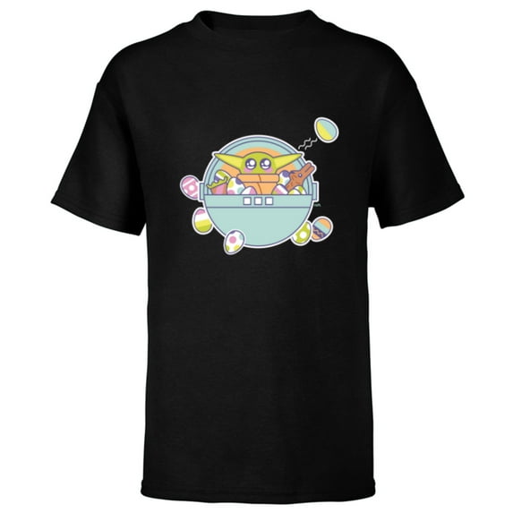 Star Wars The Mandalorian Grogu Easter Egg-Citement - Short Sleeve T-Shirt for Kids - Customized-Black