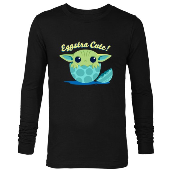 Star Wars The Mandalorian Grogu "Eggstra Cute!" Easter Egg - Long Sleeve T-Shirt for Men - Customized-Black