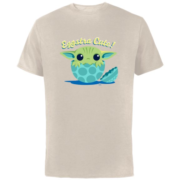 Star Wars The Mandalorian Grogu "Eggstra Cute!" Easter Egg - Short Sleeve Cotton T-Shirt for Adults - Customized-Natural