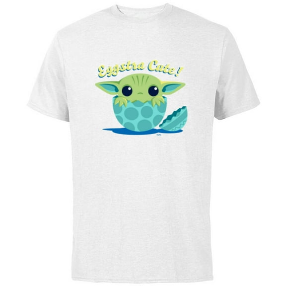 Star Wars The Mandalorian Grogu "Eggstra Cute!" Easter Egg - Short Sleeve Cotton T-Shirt for Adults - Customized-White