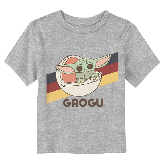 Star Wars: The Mandalorian Grogu Flying Bassinet Retro Stripes Graphic T-Shirt