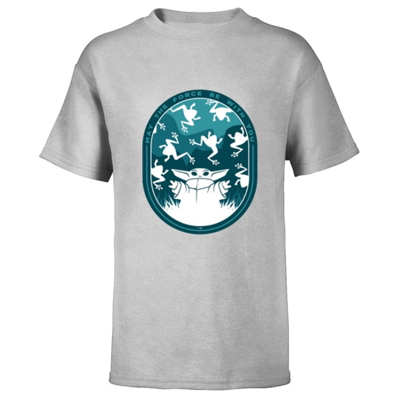 Star Wars The Mandalorian Grogu & Frogs May the Force - Short Sleeve T-Shirt for Kids - Customized-Athletic Heather