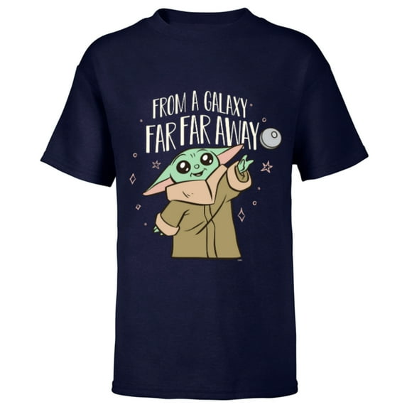 Star Wars The Mandalorian Grogu From a Galaxy Far Far Away - Short Sleeve T-Shirt for Kids - Customized-Navy