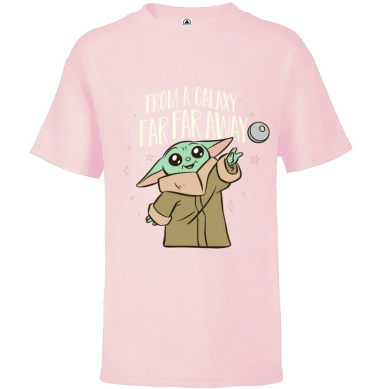 Wars Shirt Away Short - Galaxy Sleeve Far Customized-Soft Grogu for a From The - T- Pink Far Star Kids Mandalorian