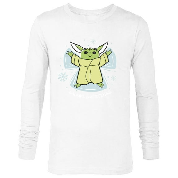 Star Wars The Mandalorian Grogu Galaxy’s Greetings Holiday Standard - Long Sleeve T-Shirt for Men – Customized-White