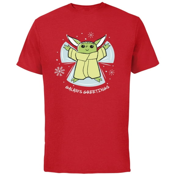 Star Wars The Mandalorian Grogu Galaxy’s Greetings Holiday Standard - Short Sleeve Cotton T-Shirt for Adults - Customized-Red
