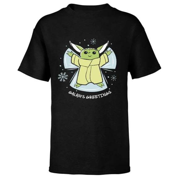 Star Wars The Mandalorian Grogu Galaxy’s Greetings Holiday Standard - Short Sleeve T-Shirt for Kids – Customized-Black