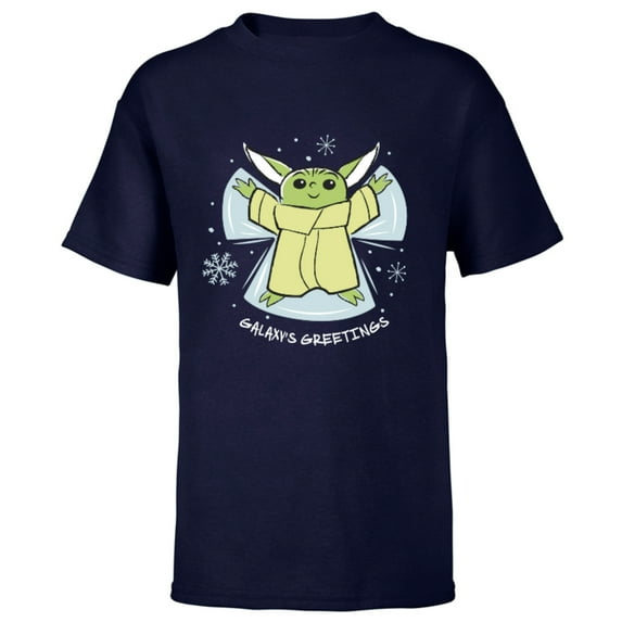 Star Wars The Mandalorian Grogu Galaxy’s Greetings Holiday Standard - Short Sleeve T-Shirt for Kids – Customized-Navy