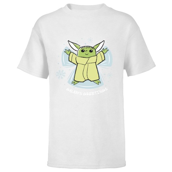Star Wars The Mandalorian Grogu Galaxy’s Greetings Holiday Standard - Short Sleeve T-Shirt for Kids – Customized-White