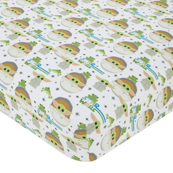 Star Wars The Mandalorian Grogu Green Fitted Crib Sheet