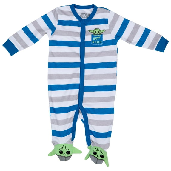 Star Wars The Mandalorian Grogu Happy and Cute Novelty Sleep and Play Footed Pajamas-0-3 Months