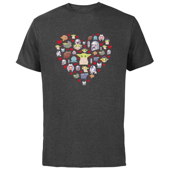Star Wars The Mandalorian Grogu Heart Valentine’s Day - Short Sleeve Cotton T-Shirt for Adults - Customized-Charcoal