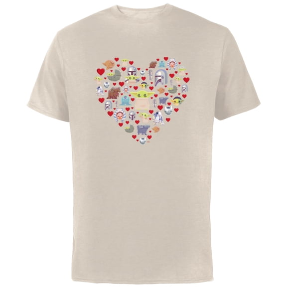 Star Wars The Mandalorian Grogu Heart Valentine’s Day - Short Sleeve Cotton T-Shirt for Adults - Customized-Natural