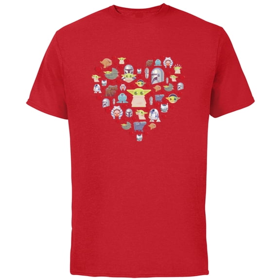 Star Wars The Mandalorian Grogu Heart Valentine’s Day - Short Sleeve Cotton T-Shirt for Adults - Customized-Red