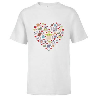 Star Wars The Mandalorian Grogu Heart Valentine’s Day - Short Sleeve T-Shirt for Kids – Customized-White