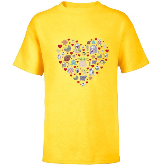 Star Wars The Mandalorian Grogu Heart Valentine’s Day - Short Sleeve T-Shirt for Kids – Customized-Yellow