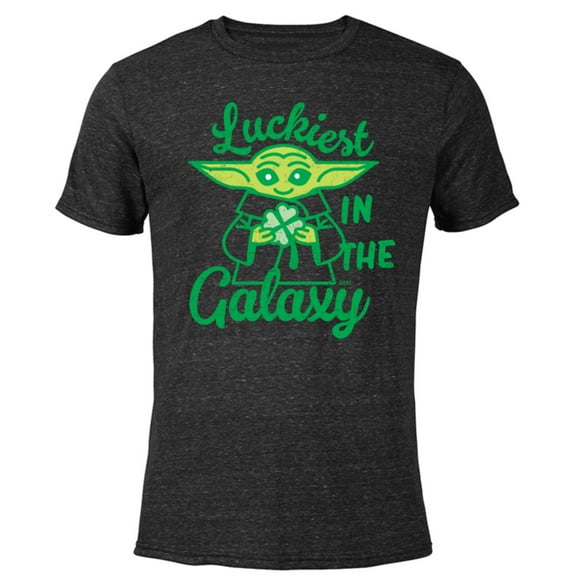 Star Wars The Mandalorian Grogu Luckiest in the Galaxy - Short Sleeve Blended T-Shirt for Adults - Customized-Black