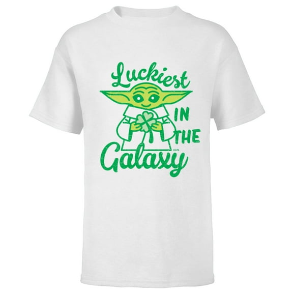 Star Wars The Mandalorian Grogu Luckiest in the Galaxy - Short Sleeve T-Shirt for Kids - Customized-White