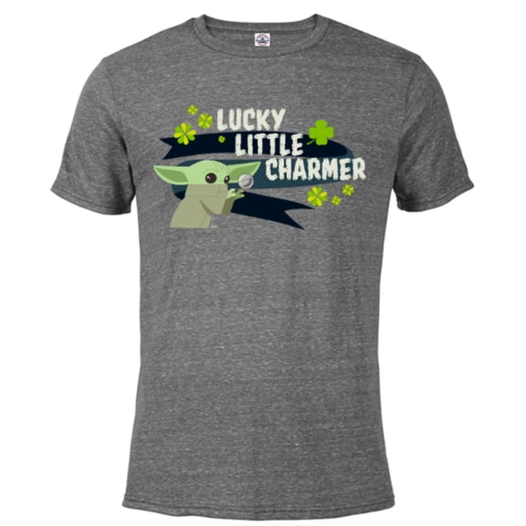Star Wars The Mandalorian Grogu Lucky Little Charmer - Short Sleeve Blended T-Shirt for Adults - Customized-Dark Heather